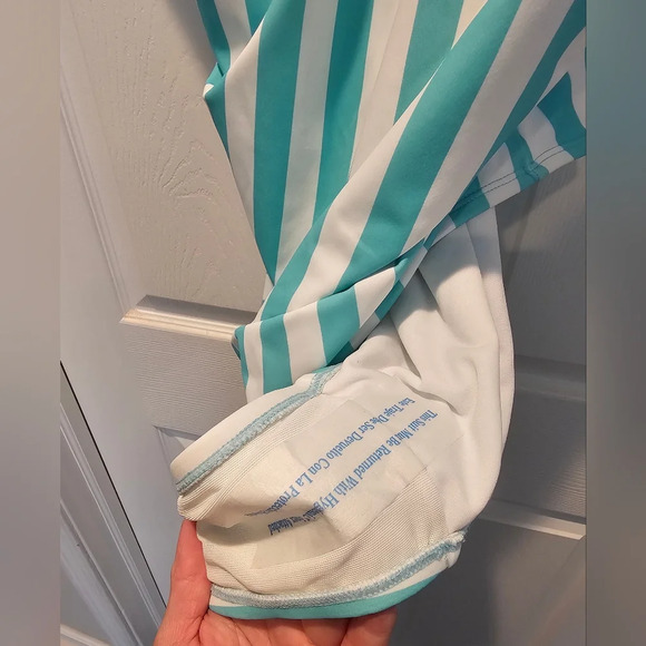 Kona Sol •Plus Size 24• V-neck Striped Turquoise White One Piece Swimsuit NWT - Picture 5 of 10